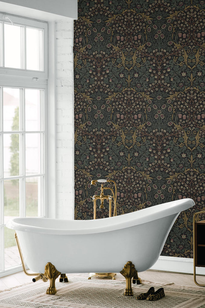 Seabrook Victorian Floral Black Wallpaper