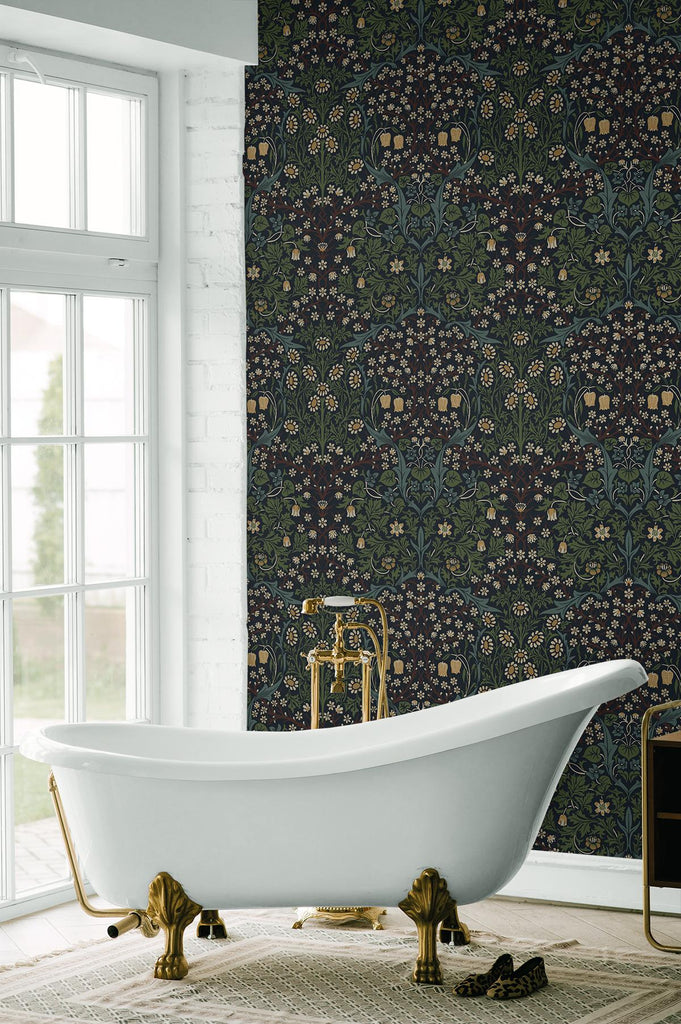 Seabrook Victorian Floral Blue Wallpaper