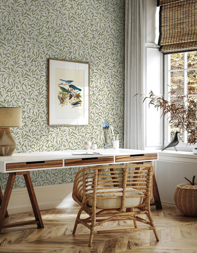 Seabrook Willow Leaves Green Wallpaper