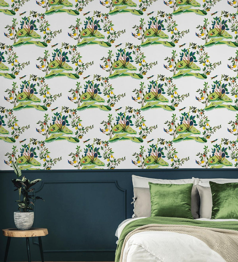 Seabrook Citrus Hummingbird White Wallpaper