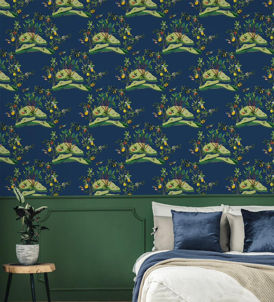 Seabrook Citrus Hummingbird Blue Wallpaper