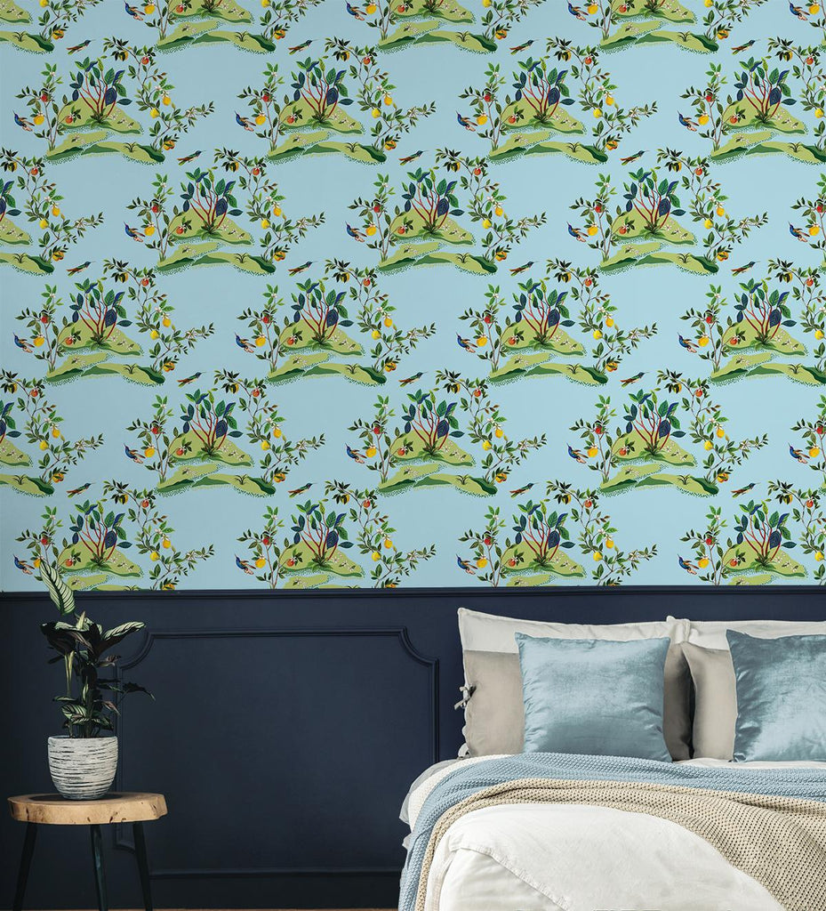 Seabrook Citrus Hummingbird Blue Wallpaper