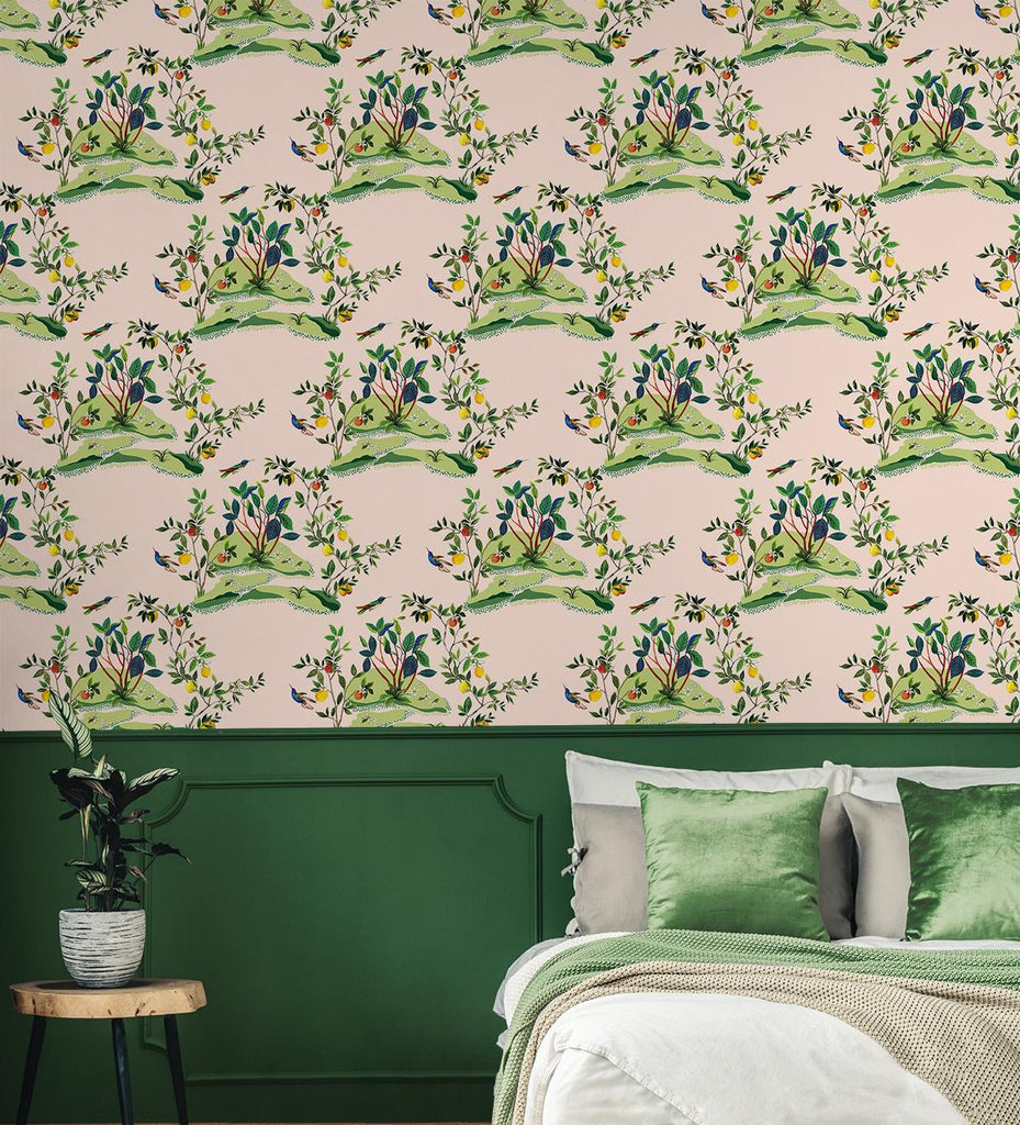 Seabrook Citrus Hummingbird Pink Wallpaper