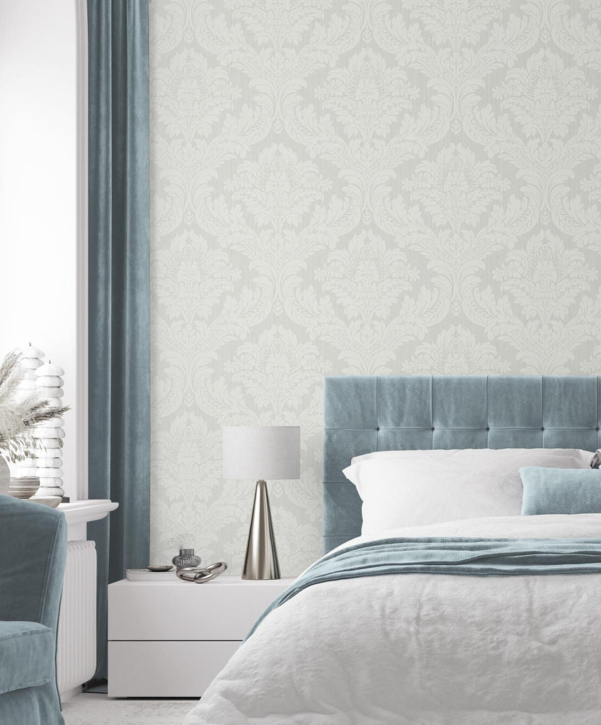 Seabrook Genevieve Damask Grey Wallpaper