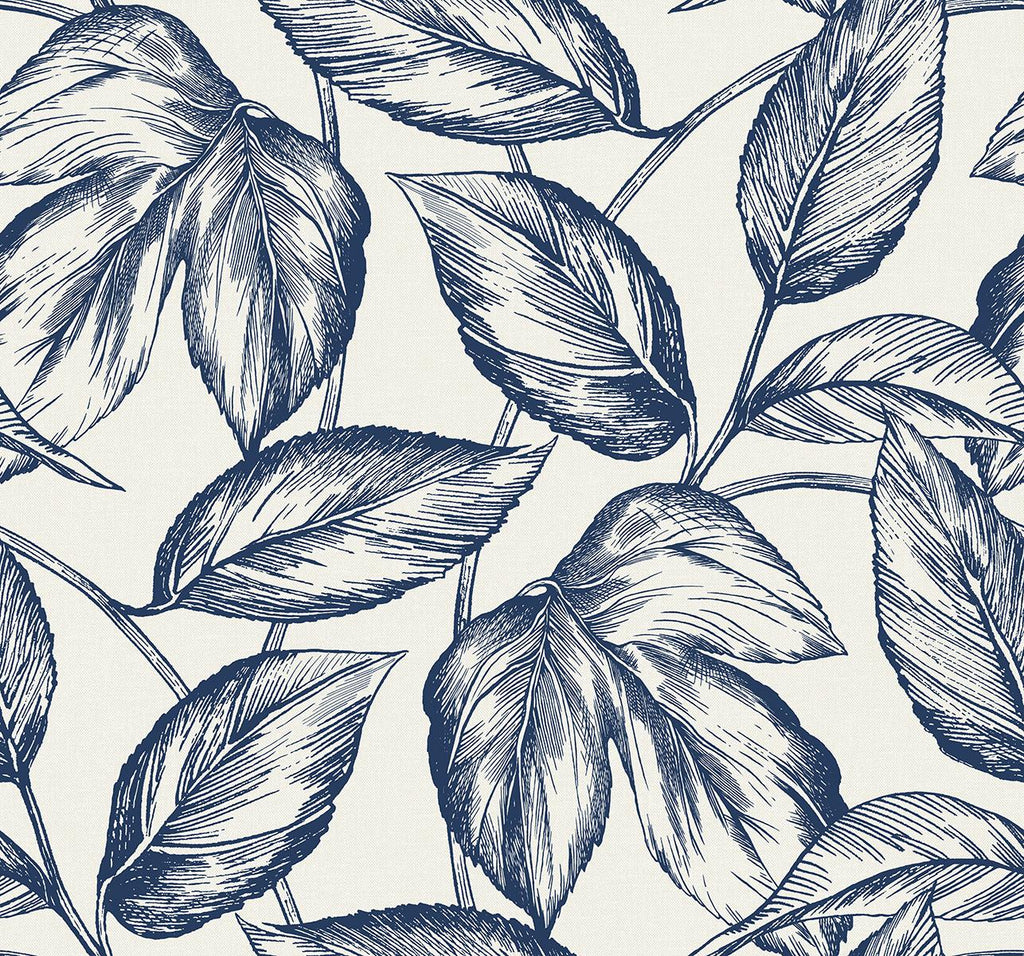 Seabrook Beckett Sketched Leaves Blueberry Hill Wallpaper