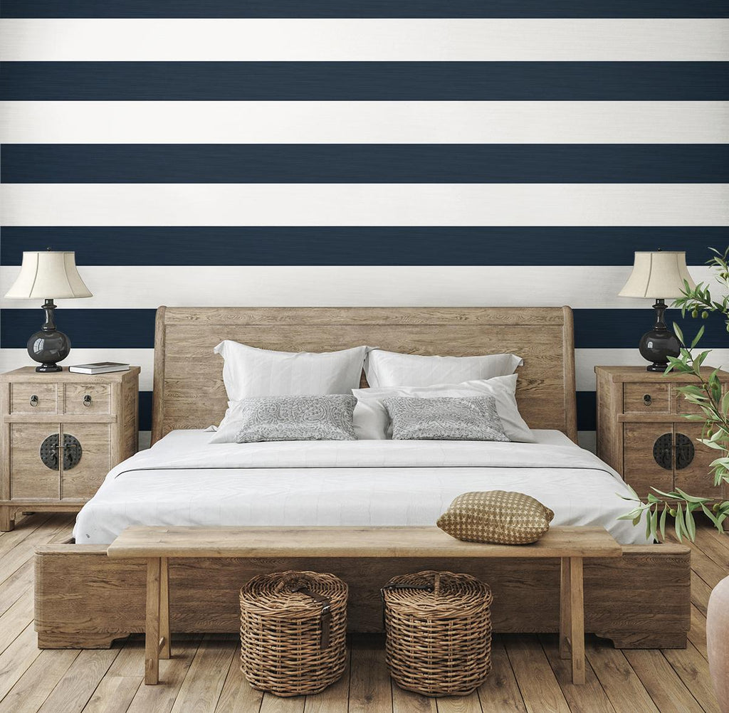 Seabrook Dylan Striped Stringcloth Blue Wallpaper