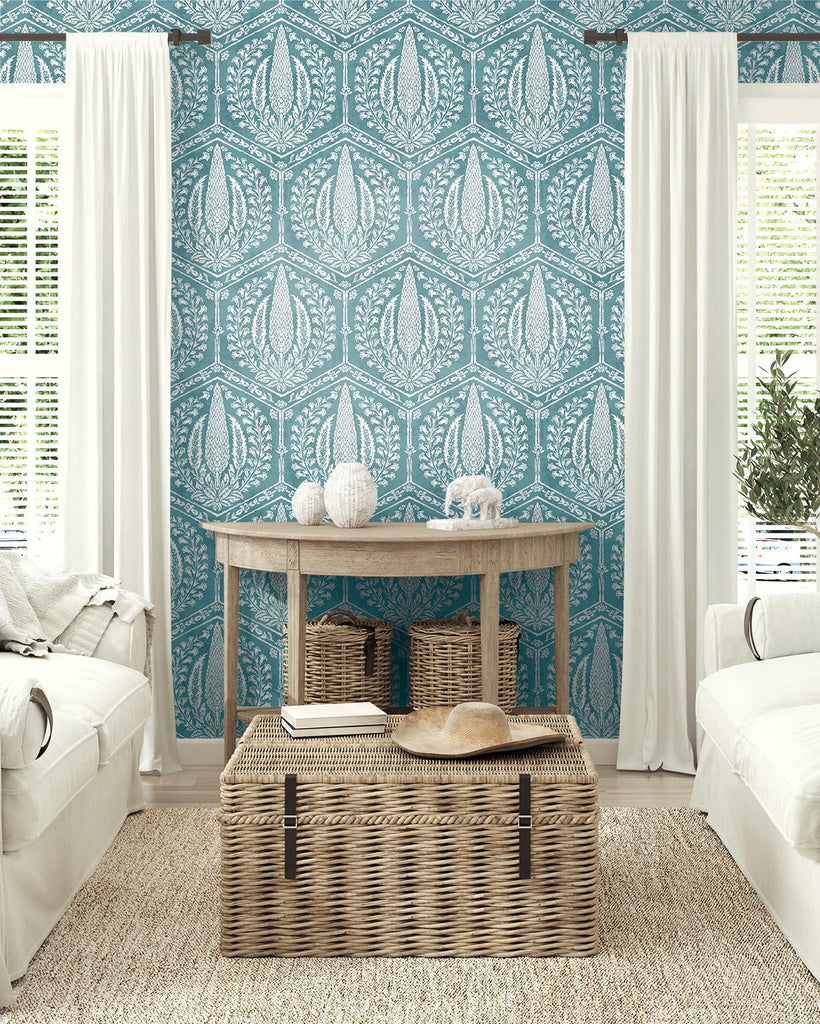 Seabrook Cyrus Harvest Blue Wallpaper