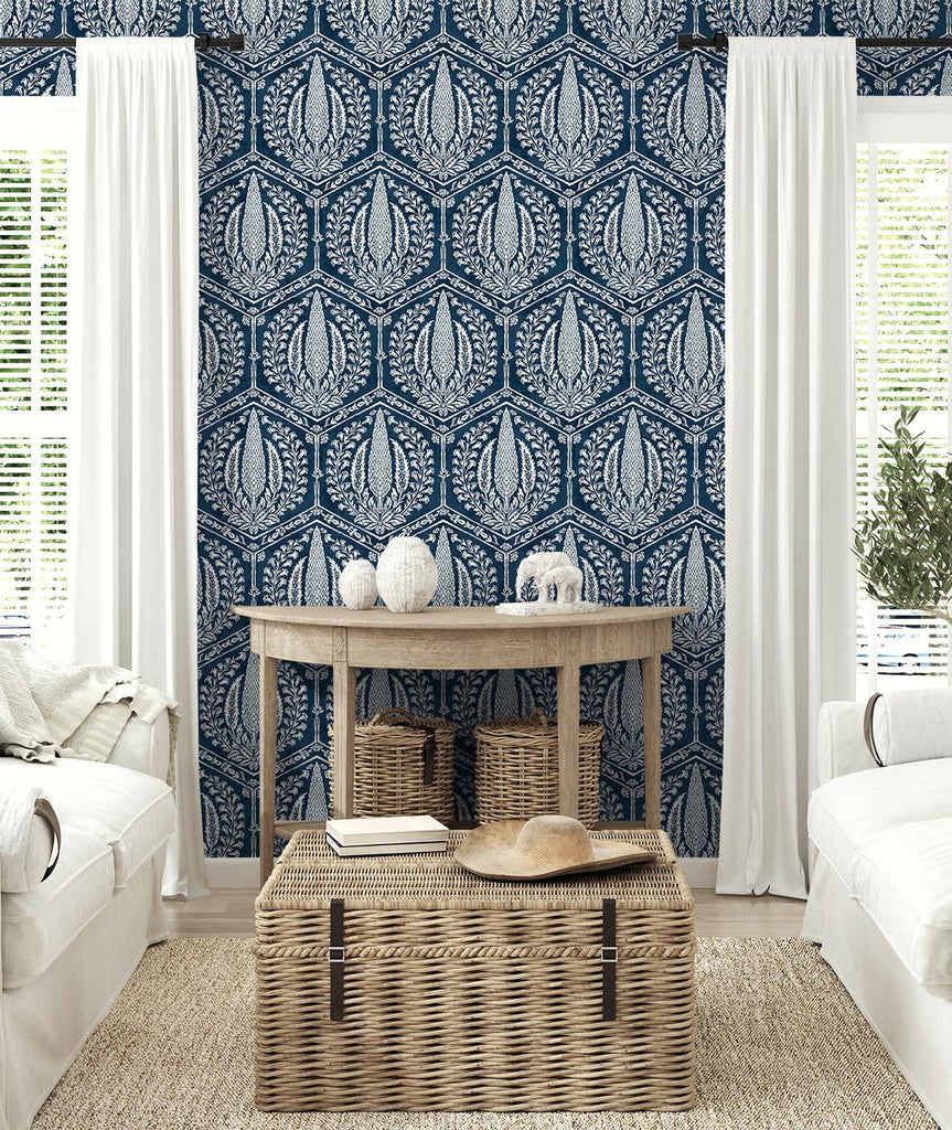 Seabrook Cyrus Harvest Blue Wallpaper