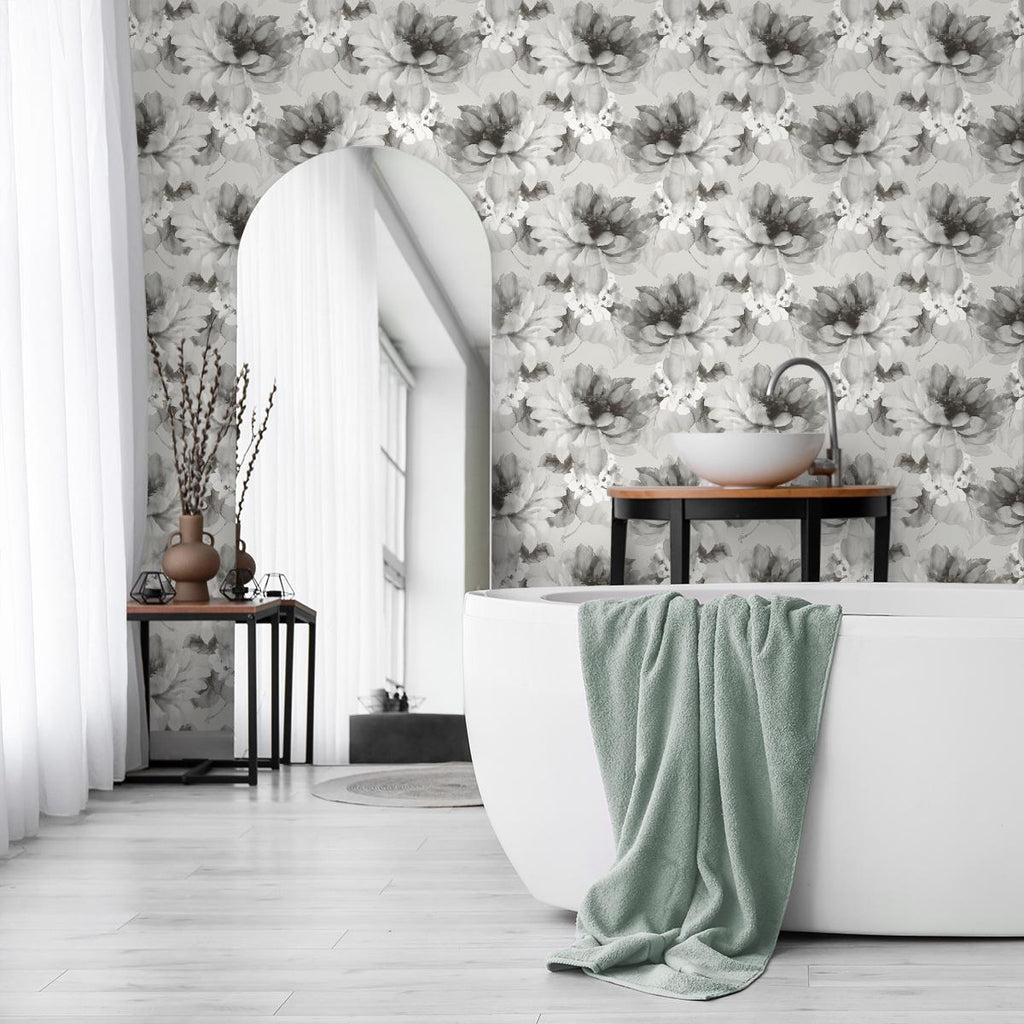 Seabrook Watercolor Floral Silver Wallpaper