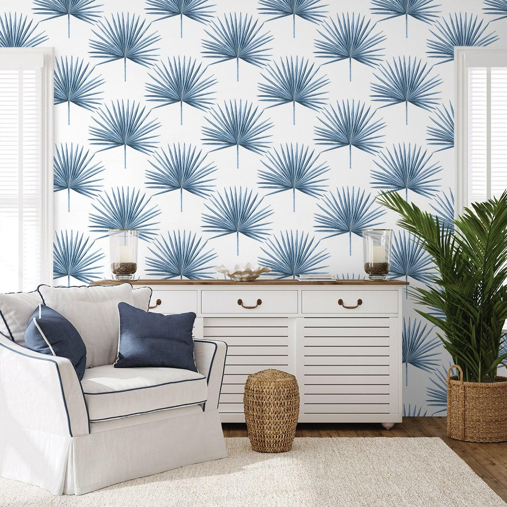 Seabrook Pacific Palm Blue Wallpaper