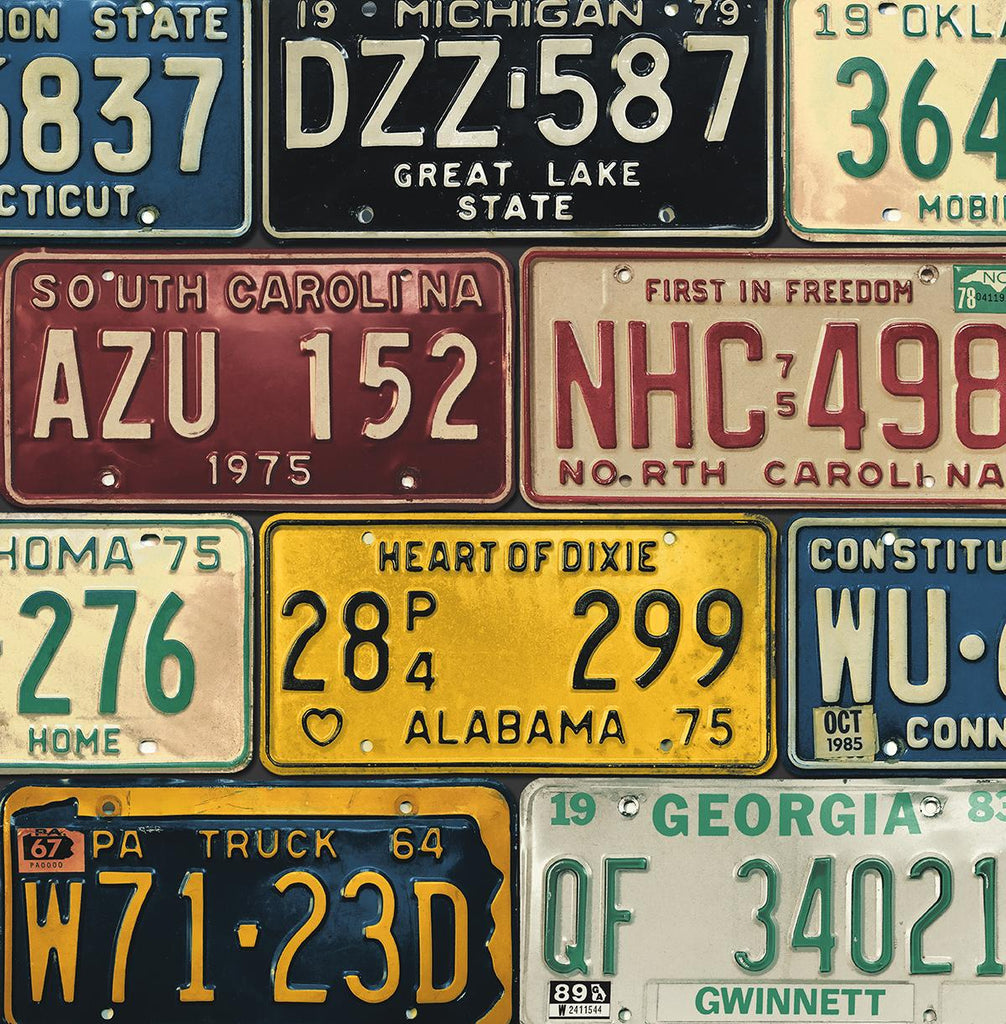 Seabrook License Plates Mutlicolored Wallpaper