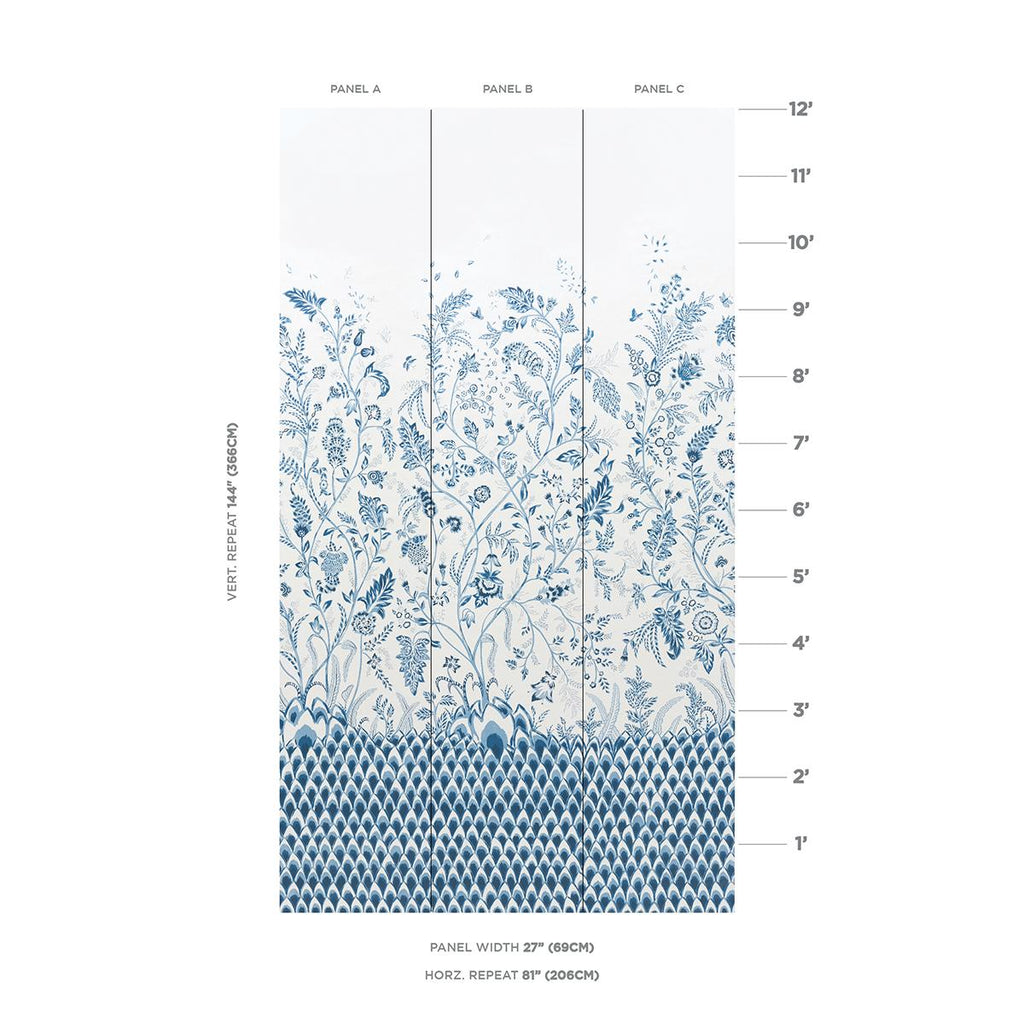 Schumacher Chinoiserie Grande Panel Set Indigo Wallpaper