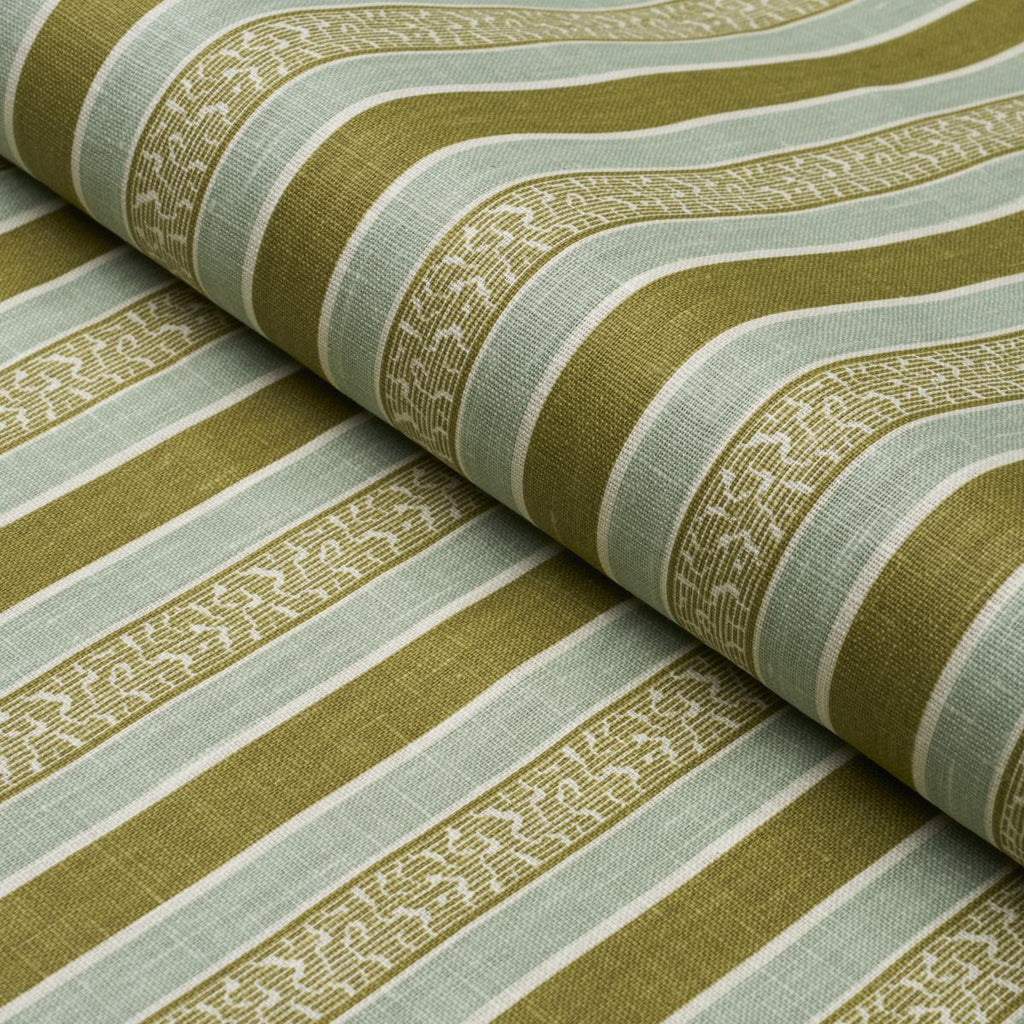 Schumacher Auguste Stripe Ciel & Leaf Fabric