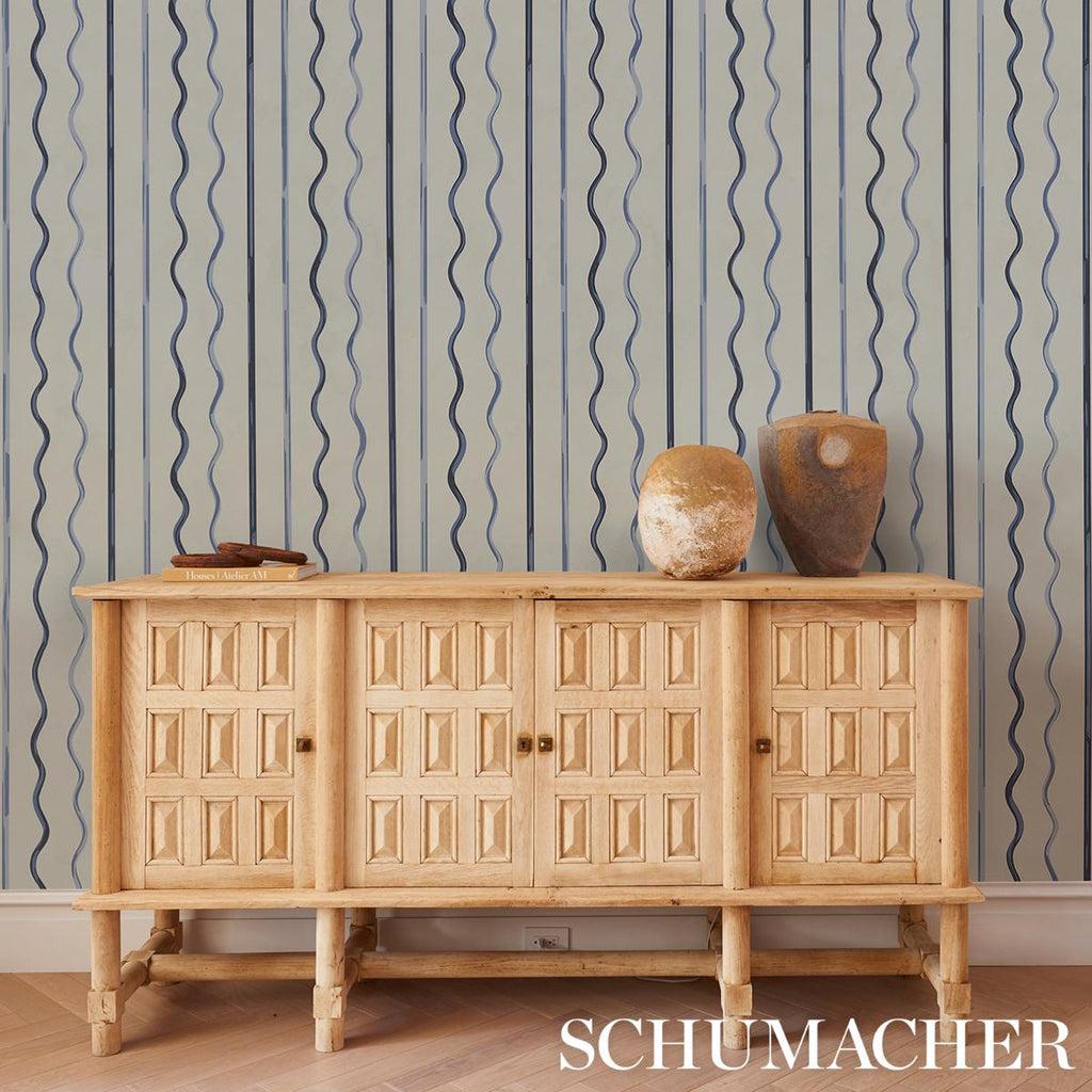 Schumacher Affogato Cornflower & Deep Navy Wallpaper