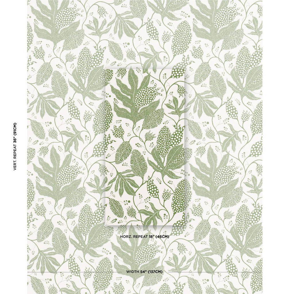 Schumacher Polka Dot Jungle Green & Ivory Wallpaper