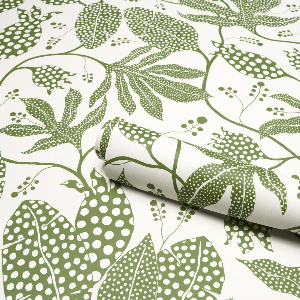 Schumacher Polka Dot Jungle Green & Ivory Wallpaper