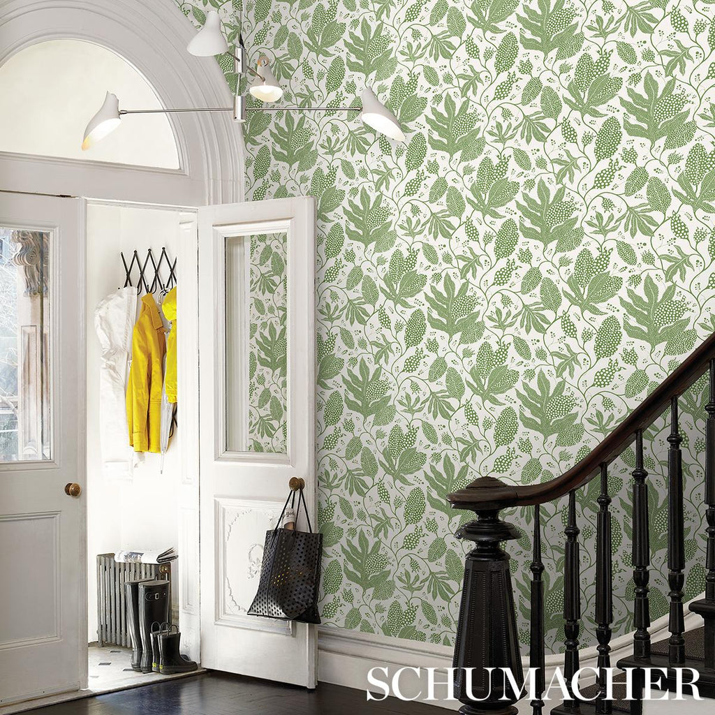 Schumacher Polka Dot Jungle Green & Ivory Wallpaper