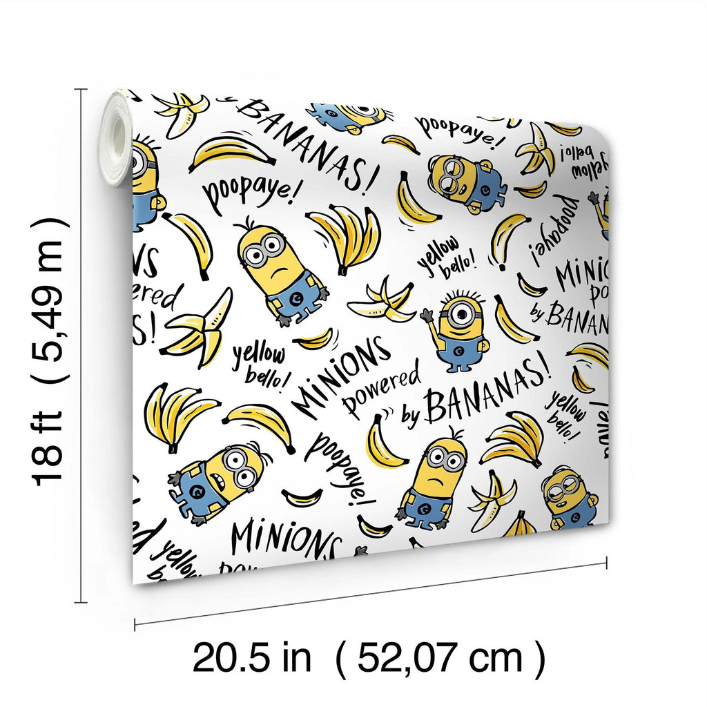 RoomMates Minions Powered By Bananas Peel & Stick White Wallpaper