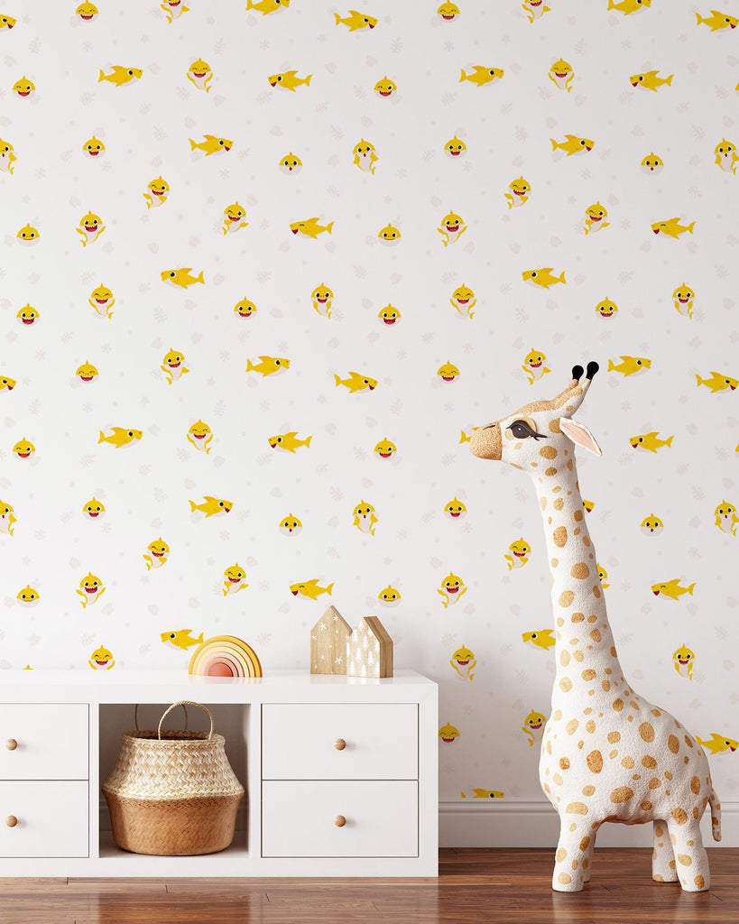 RoomMates Baby Shark Cream Peel & Stick Cream Wallpaper