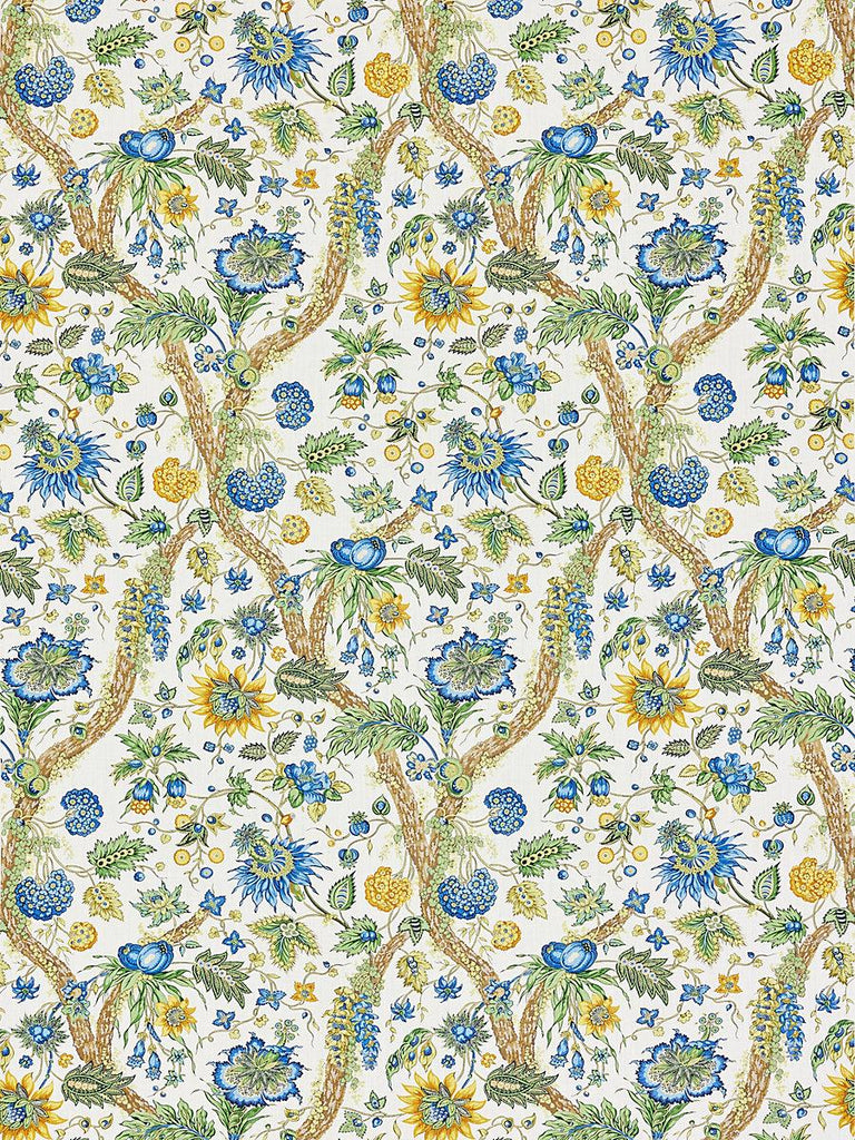 Scalamandre Fleurs Tropicales Blue And Gold Fabric