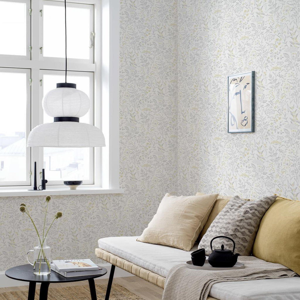 Borastapeter Delicate Dance Grey And Yellow Wallpaper