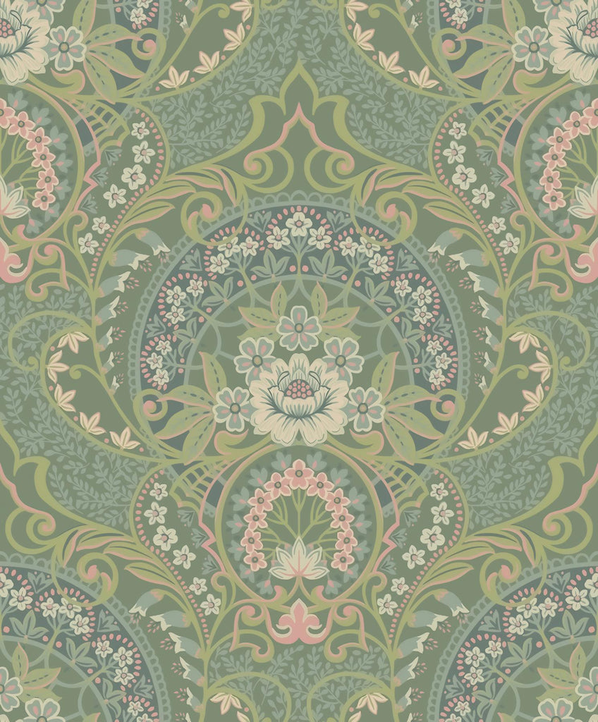 Brewster Home Fashions Nasrin Sea Green Damask Wallpaper