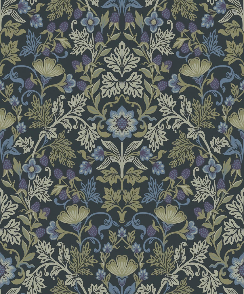 Brewster Home Fashions Lila Periwinkle Strawberry Floral Wallpaper