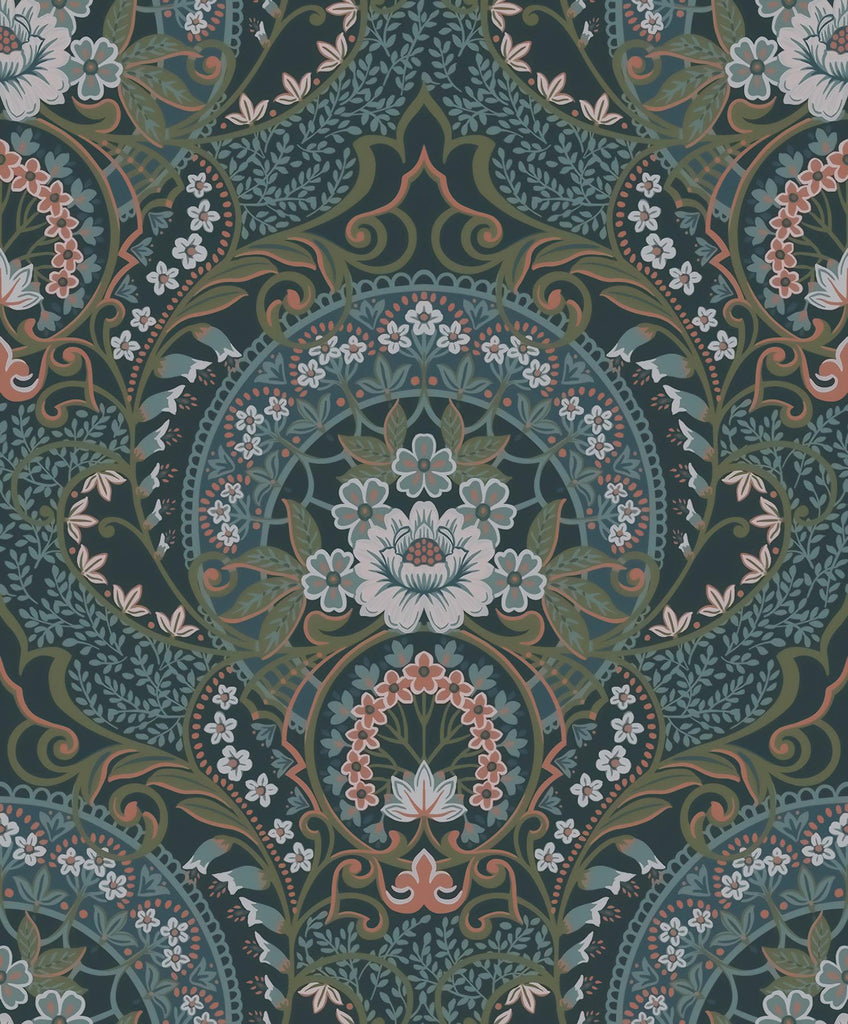 Brewster Home Fashions Nasrin Blueberry Damask Wallpaper