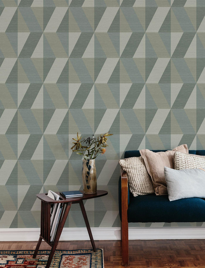 A-Street Prints Winslow Green Geometric Faux Grasscloth Wallpaper