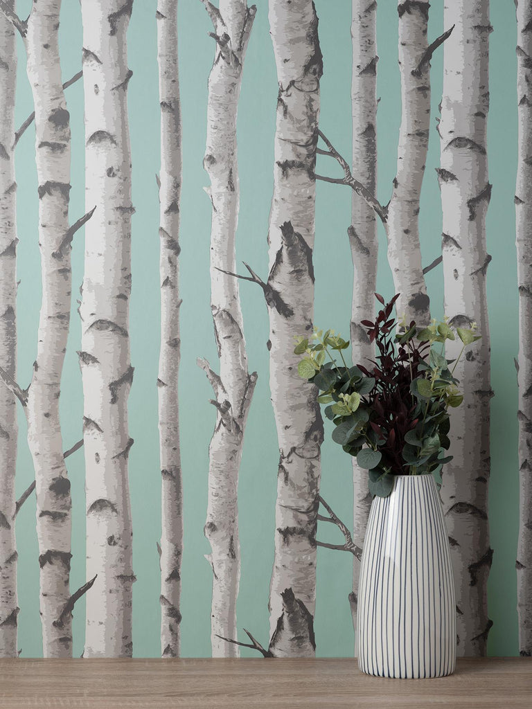 Brewster Home Fashions Chester Aqua Birch Trees Wallpaper