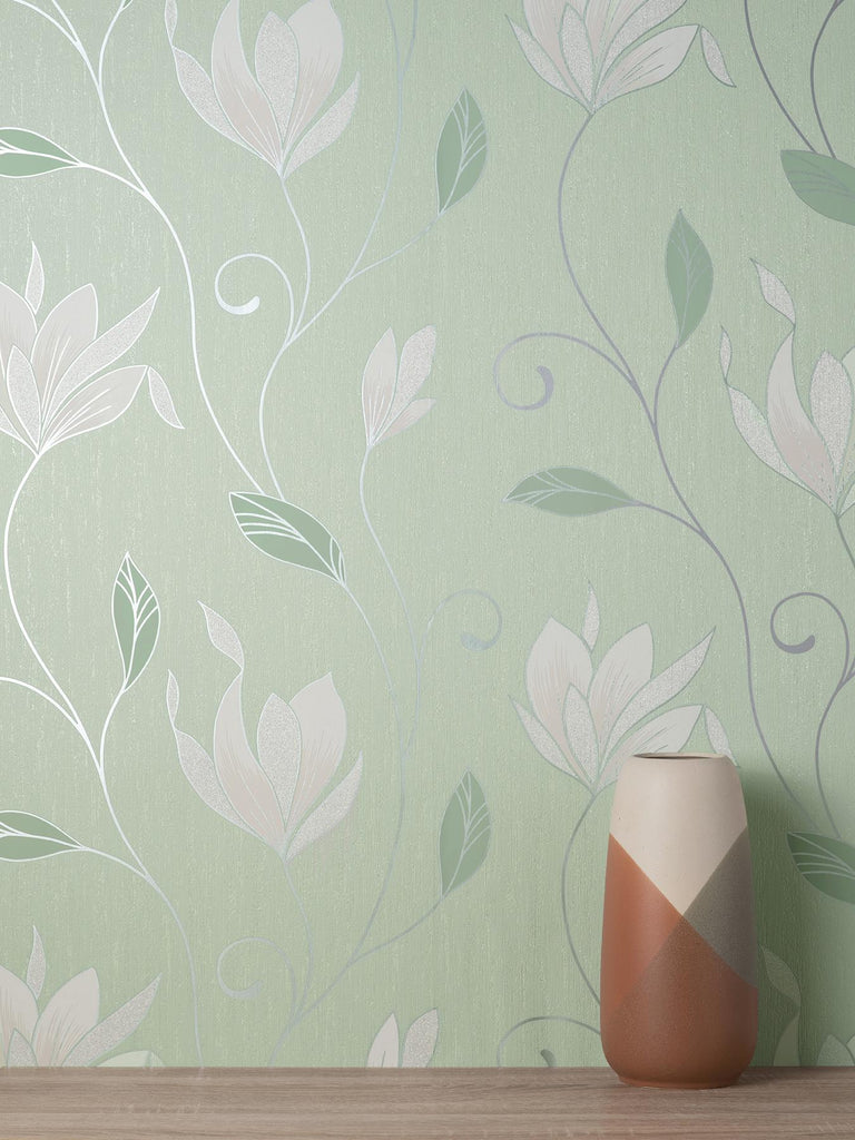 Brewster Home Fashions Synergy Light Green Floral Wallpaper
