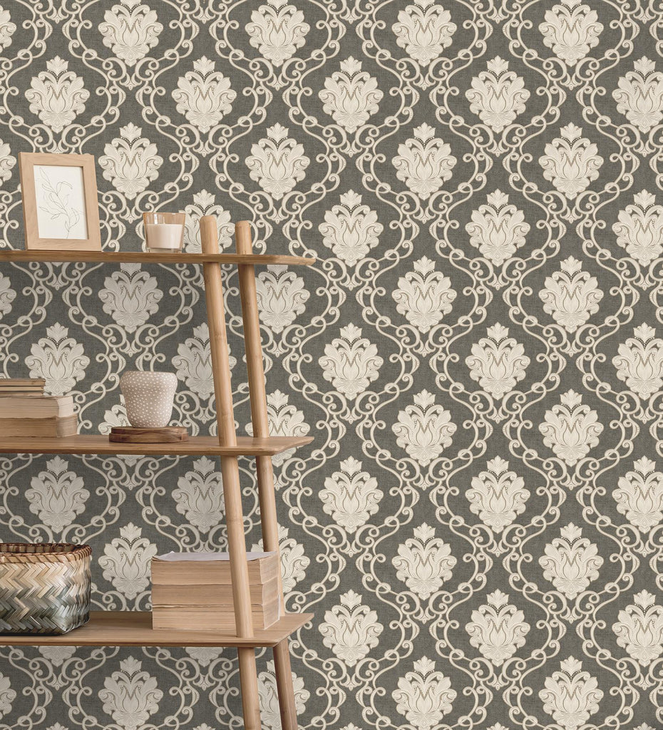 Brewster Home Fashions Florentine Charcoal Damask Wallpaper