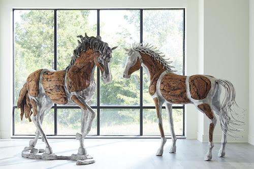 Phillips Collection Mustang Horse Woodland Sculpture On Base Walking Accent