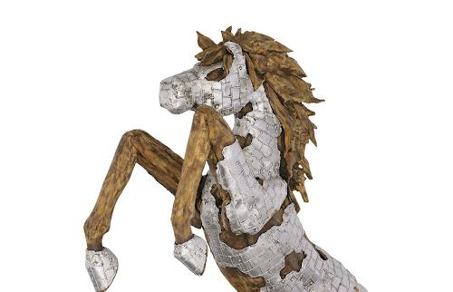 Phillips Collection Mustang Horse Armored Sculpture Rearing Wood Base Accent