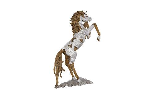 Phillips Collection Mustang Horse Armored Sculpture Rearing Wood Base Accent