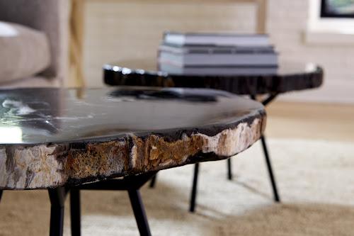 Phillips Collection Petrified Round Metal Black Base Coffee Table