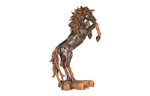 Phillips Collection Mustang Horse Armored  Sculpture Rearing Natural Bronze Finish Accent