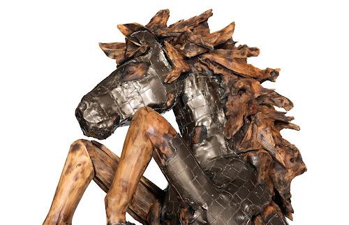 Phillips Collection Mustang Horse Armored  Sculpture Rearing Natural Bronze Finish Accent