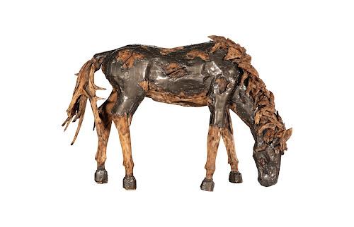 Phillips Collection Mustang Horse Armored  Sculpture Grazing Natural Bronze Finish Accent