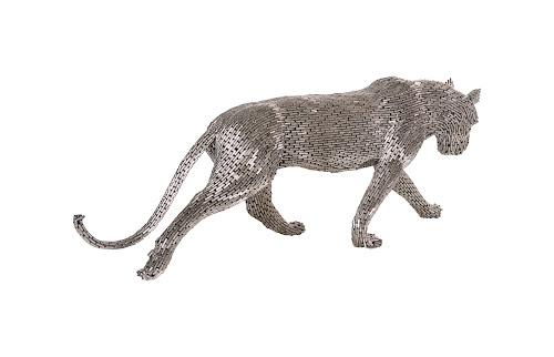 Phillips Collection Panther Pipe Sculpture, Walking Stainless Steel Large Accent