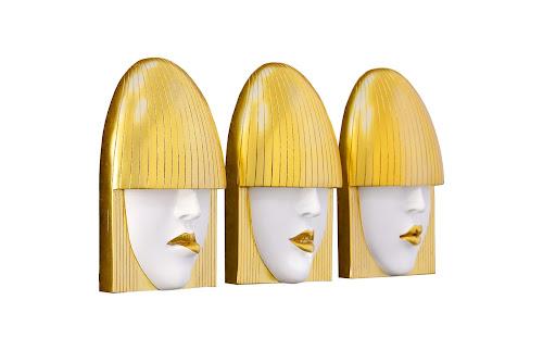 Phillips Collection Fashion Faces Wall Art Small White and Gold Leaf Set of 3 Accent