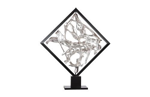 Phillips Collection Cast Revolving Diamond Sculpture Silver Leaf Accent