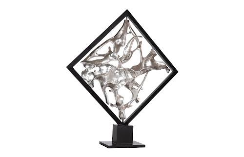 Phillips Collection Cast Revolving Diamond Sculpture Silver Leaf Accent