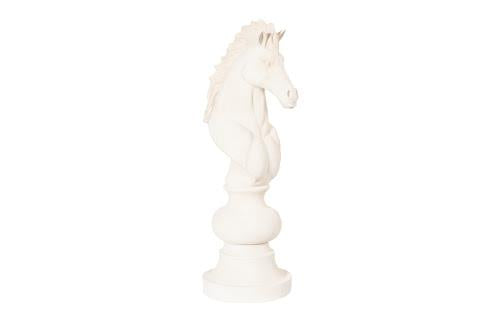 Phillips Collection Knight Chess Sculpture, Cast Stone White White Accent