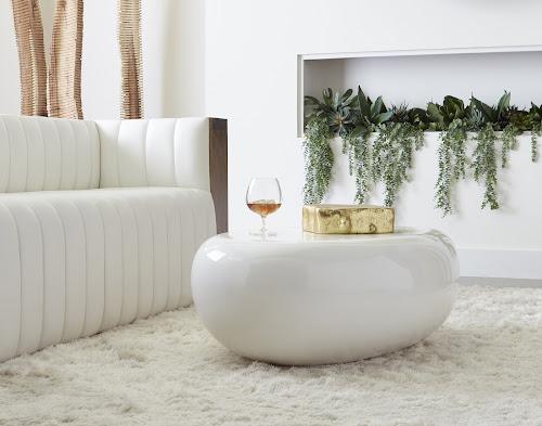 Phillips Collection River Stone , Gel Coat White, Small White Coffee Table