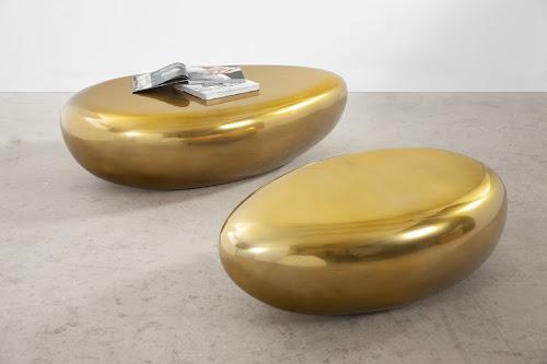 Phillips Collection River Stone , Liquid Gold, Small Gold Coffee Table