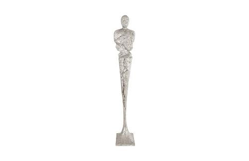 Phillips Collection Tall Chiseled Male Sculpture Resin Silver Leaf Accent