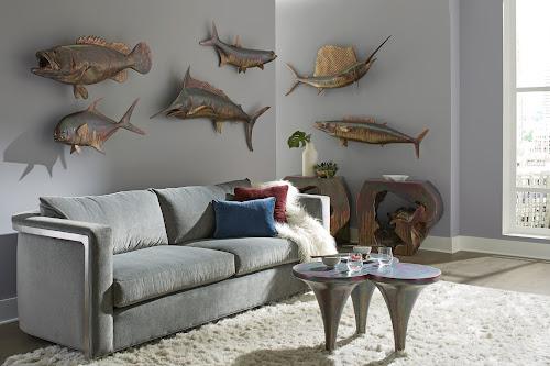 Phillips Collection Permit Fish Wall Sculpture Resin Copper Patina Finish Accent