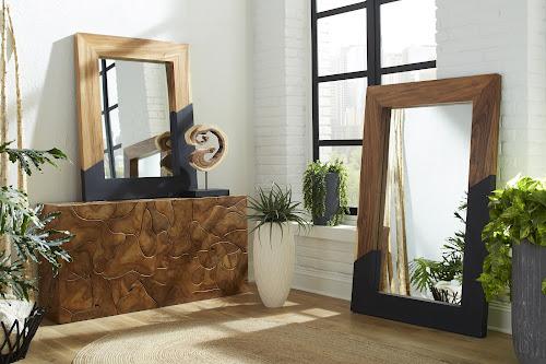 Phillips Collection Geometry Wood Natural Black Mirror