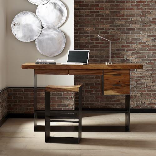 Phillips Collection Iron Frame Standing  with Drawers Natural Bar Height Desk